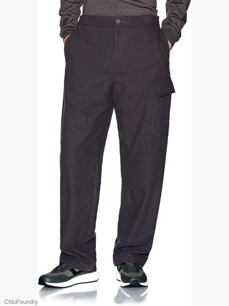 Men's Mid Rise Straight Leg Button Closure Cargo Pants Wool Blend Fall